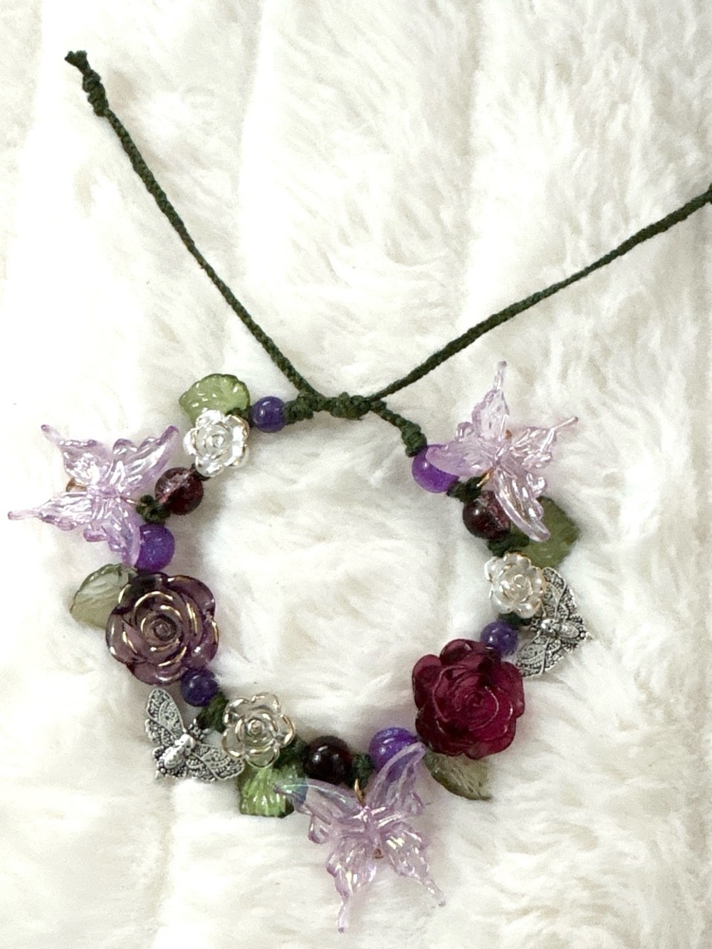 Handcrafted Butterfly Moth Floral Adjustable Pull Strings Bracelet with Moths